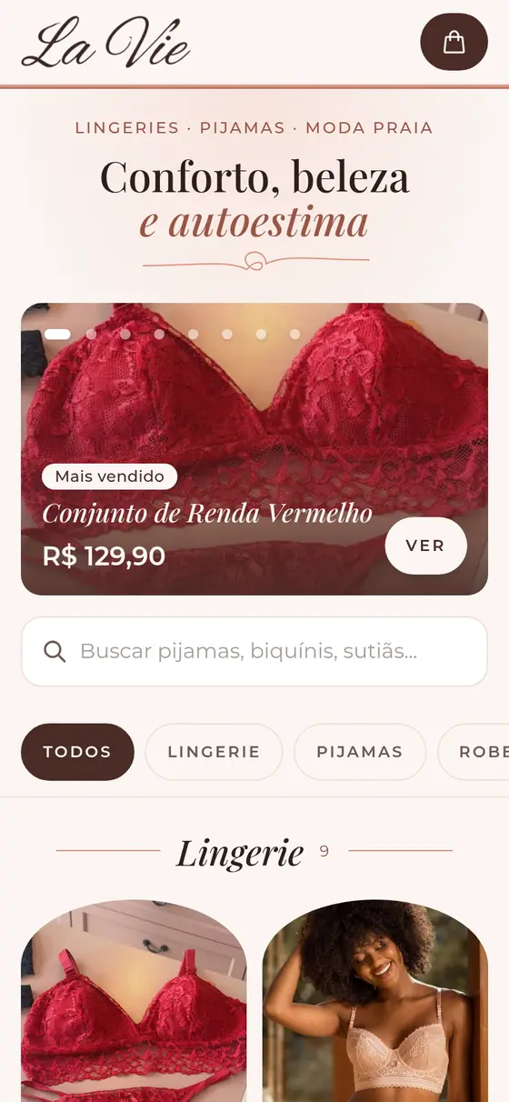 Loja de moda íntima no celular com a identidade da marca (loja no ar)